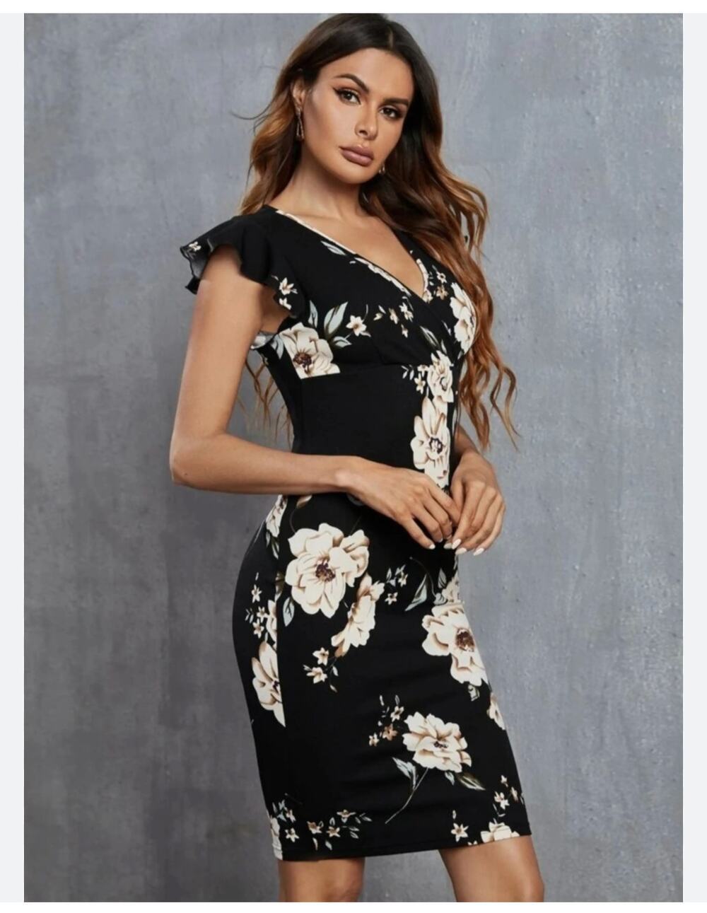 Shein Curve Floral Cap Sleeve Dress size 0XL